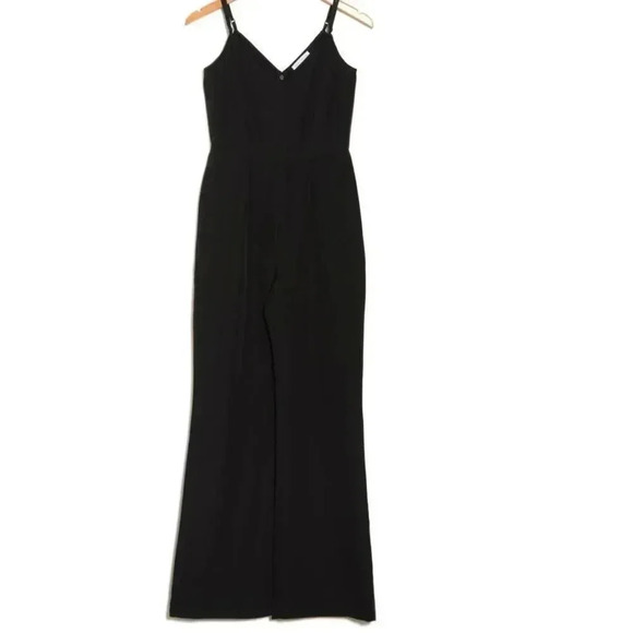Socialite Black Double V Sleeveless Wide Leg Jumpsuit - Picture 1 of 13